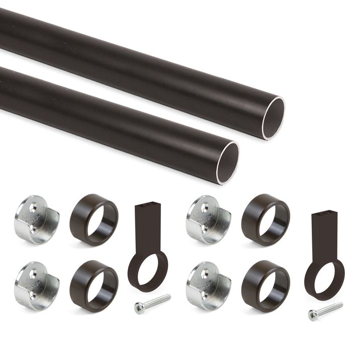 Emuca Kit tube de penderie circulaire D. 28, 1150 mm, aluminium, Peint en moka