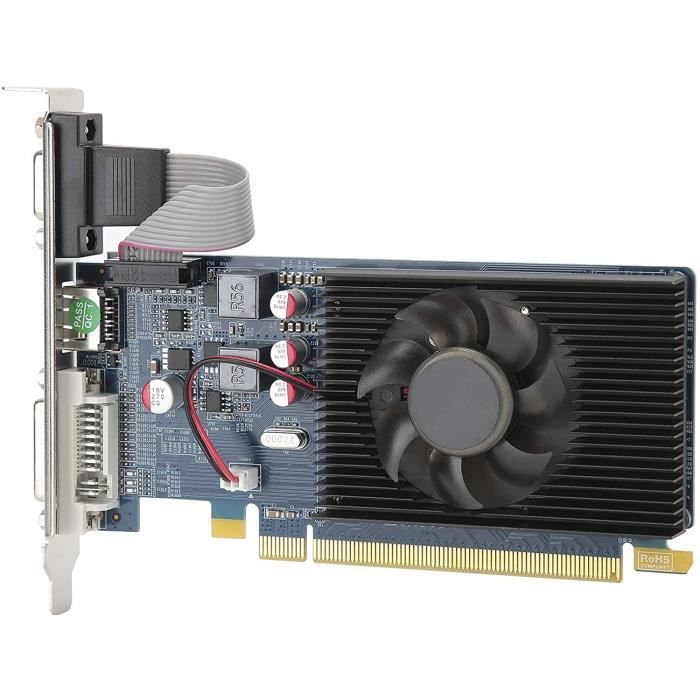 HD6450 Carte graphique 2 Go DDR3 64 bits HDMI, DVI, VGA, carte vidéo PC, GPU pour ordinateur de bureau, PCI Express 3.0, avec ventilateur de refroidissement, prise en charge DirectX 11 HD6450 Carte graphique 2 Go DDR3 64 bits HDMI, DVI, VGA, carte vidéo PC, GPU pour ordinateur de bureau, PCI Express 3.0, avec ventilateur de refroidissement, prise en charge DirectX 11