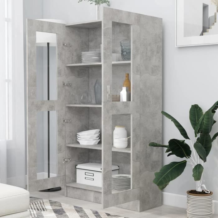 Armoire à vitrine - MOTHINESSTO - Gris béton - 825x305x150 cm - 2 portes - Verre