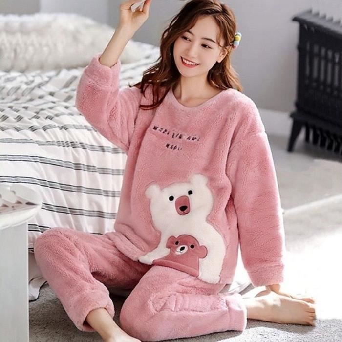 Pyjamas flanelle femmes Ensemble de en laine a manches FR88 M Cdiscount Pret a Porter