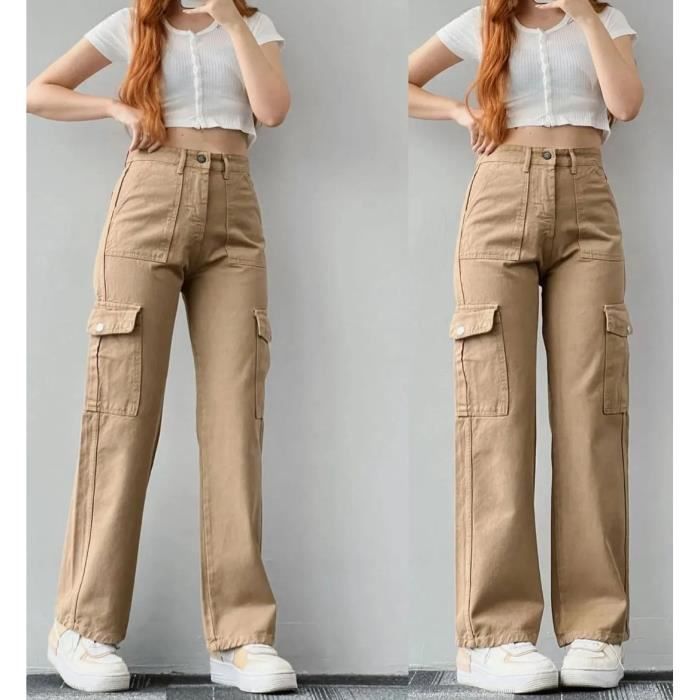 Pantalon Cargo Droit pour Femme Taille Haute Baggy Jambes Larges Decontracte Slim Vintage Y2K Streetwear a la Mode Kaki B89884 Cdiscount Pret a Porter