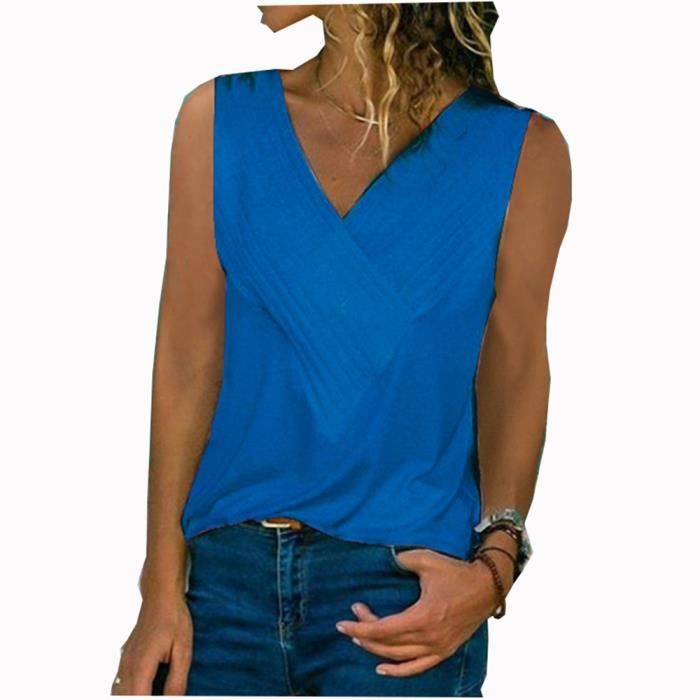 T Shirt Femme Uni Col V T Shirt Femme Sans Manches Tee Shirt Femme En Coton Gilet Femme