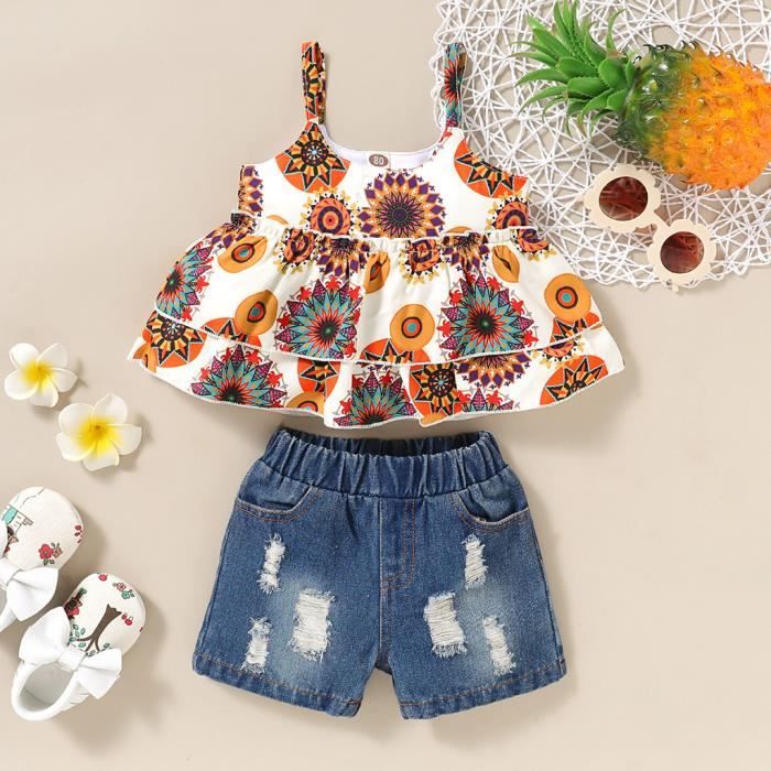 Ensemble De Tenues Florales Pour Bebe Fille Et Short En Jean Uni Bleu Bleu Cdiscount Pret A Porter