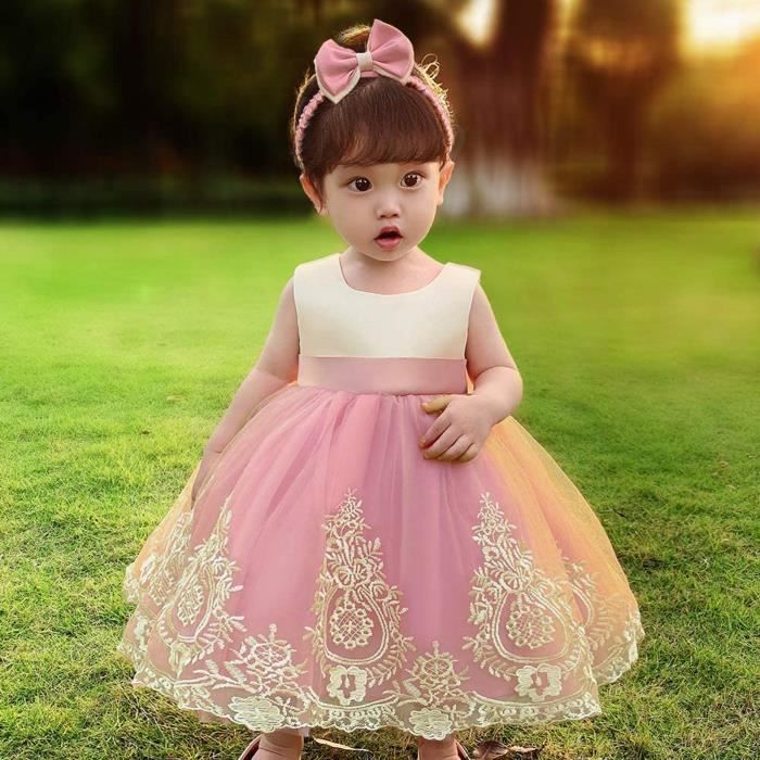 Robe Robe en dentelle pour bebe fille Robe de soiree pour tout petits Bowknot Robe tutu avec couvre chef Pourpre Cdiscount Pret a Porter