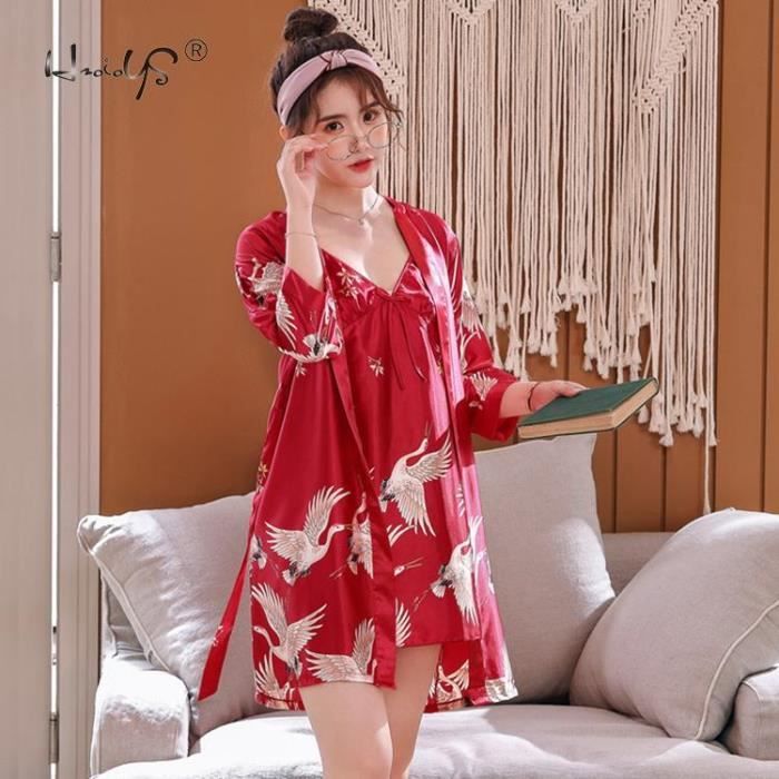 Pyjama en soie femme t Peignoir en Satin pour hommes et femmes
