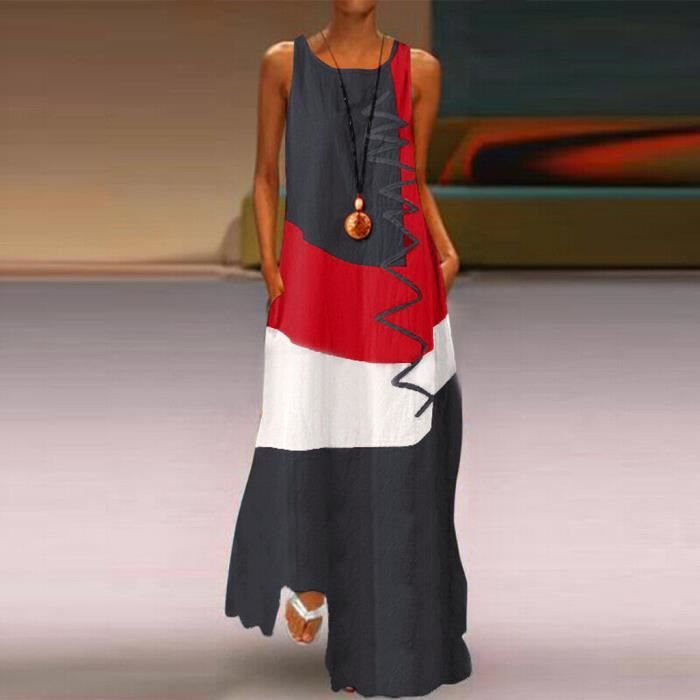 QUNLIANYI 3XL 4XL Plus la Taille Femmes Rouge Blanc Rayé Patchwork Robe Rétro à Manches Courtes Bouton Décoré Robe L Bleu Marine