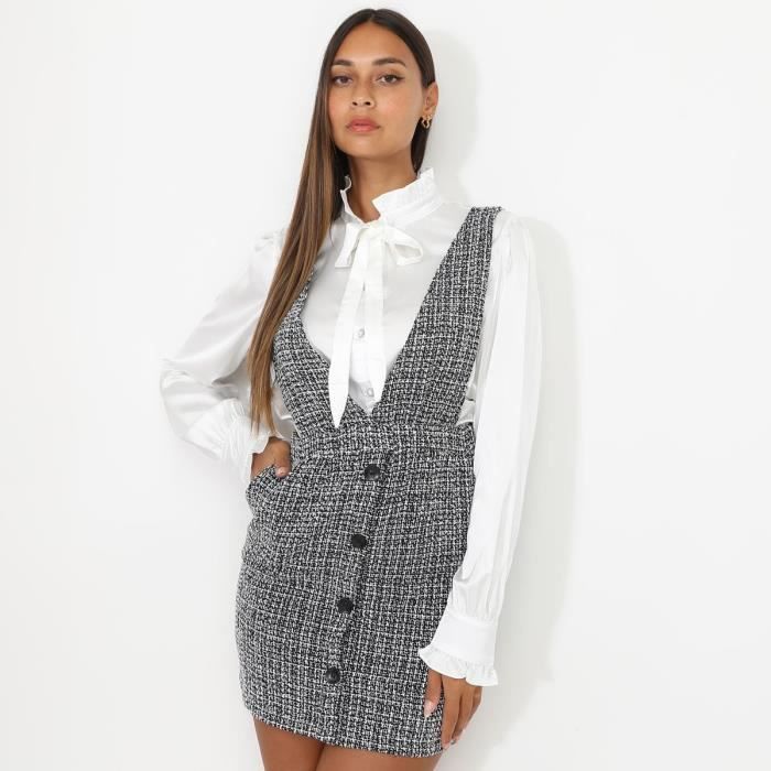 Robe chasuble moulante noire en tweed Noir Cdiscount Pret a Porter