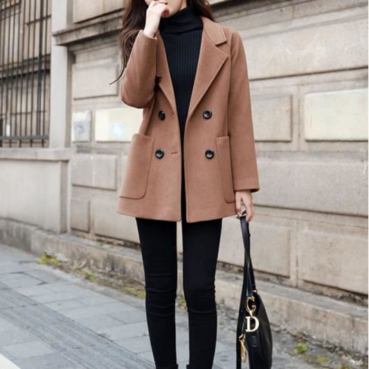 Manteau court en laine melangee pour femme.marron fonce Marron fonce Cdiscount Pret a Porter