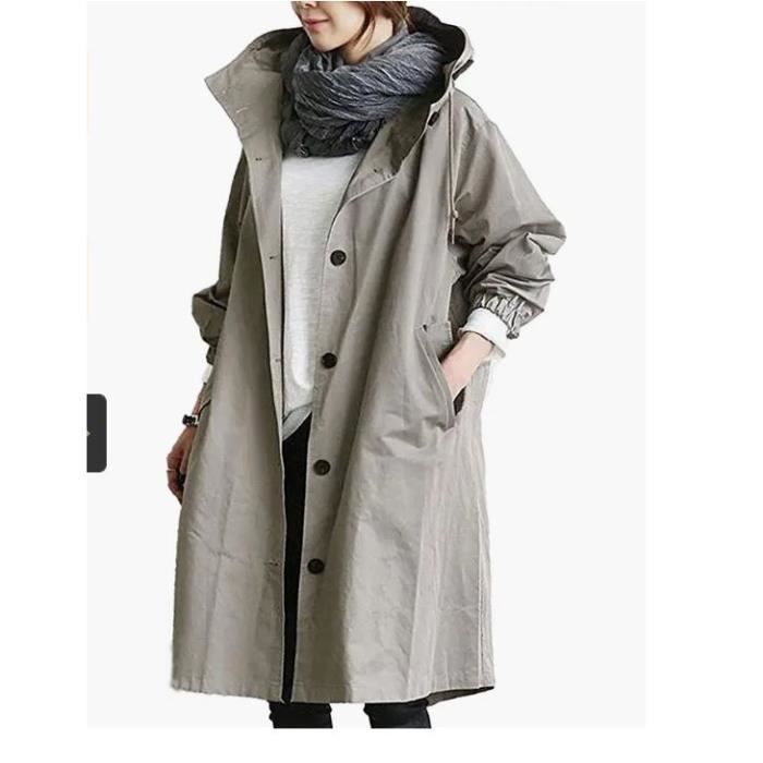 Trench À Capuche Pour Femme Élégant Hiver Coupevent Grande Taille Coupevent Manteau D'hiver,gris,XXL