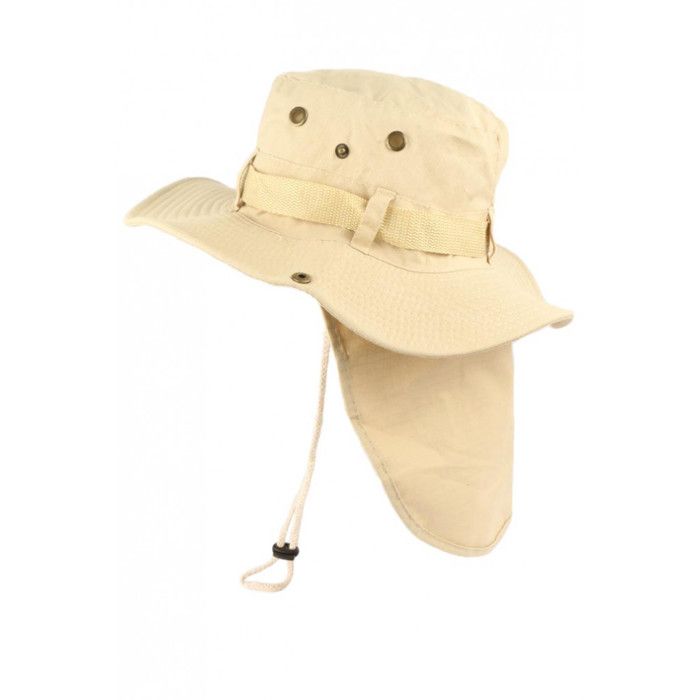 Chapeau Bob Safari Beige Marron Clair Lien Serrage et Protege Nuque - Taille unique - Beige