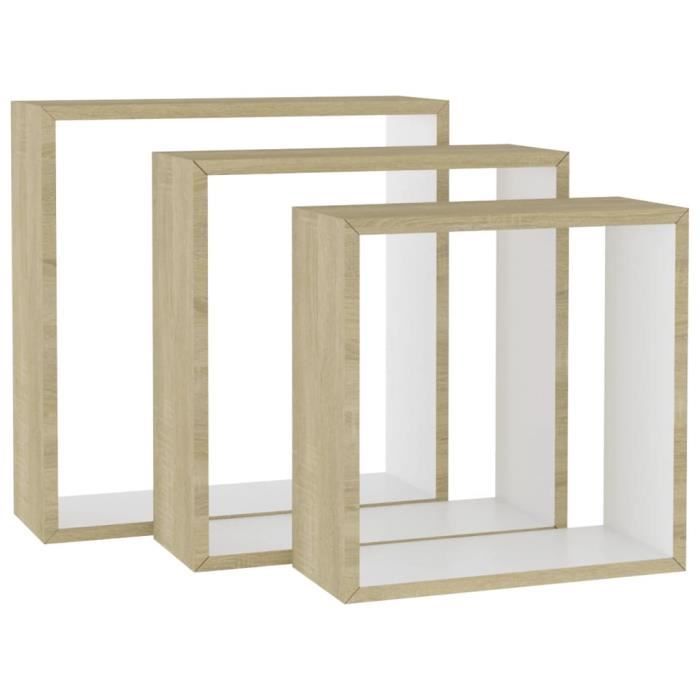 JILL®2524 Étagères murales sous forme de cube 3 pcs Blanc et chêne sonoma