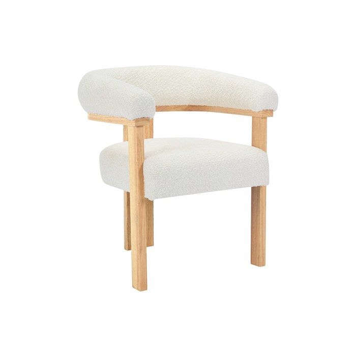 Chaise avec accoudoirs en tissu bouclette et bois dhévéa naturel - Blanc - LIVELIA