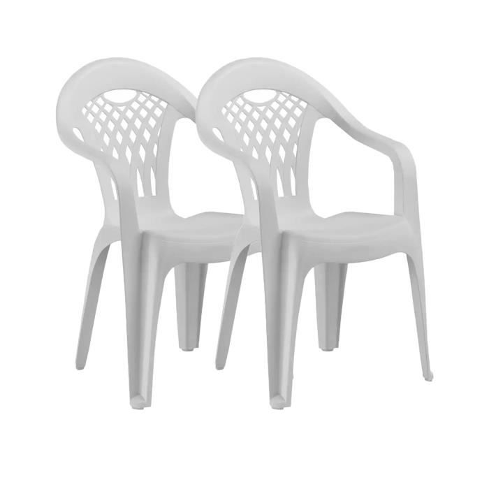lot de 2 chaises de jardin empilables en résine coloris blanc - longueur 58 x profondeur 54 x hauteur 86 cm