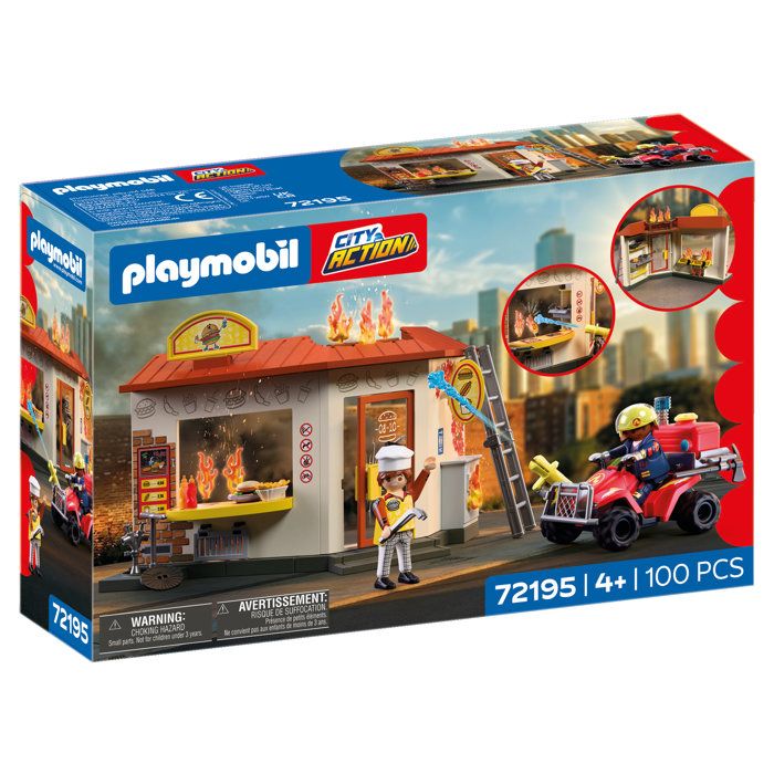 PLAYMOBIL 72195 Restaurant en feu & quad de pompiers City Action les pompiers 100 pièces dès 4 ans