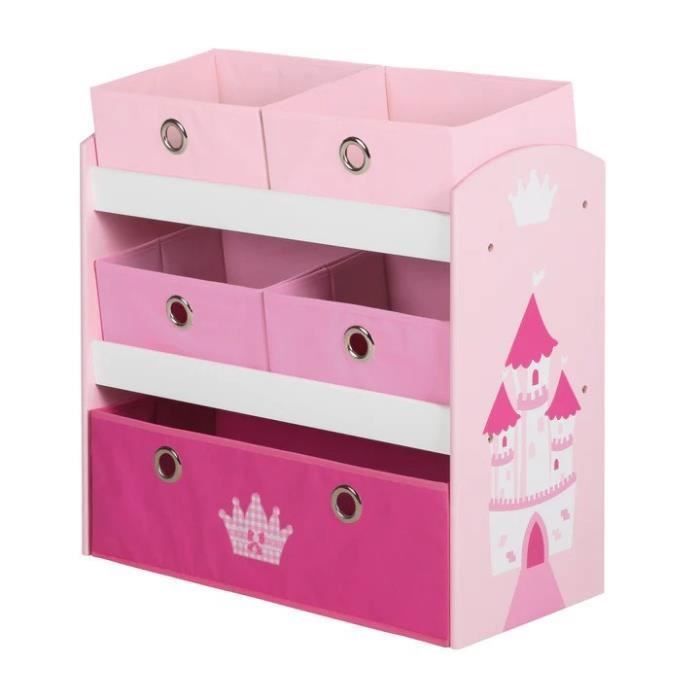 Étagère de Rangement ROBA - Modèle Krone - Rose - Avec 5 boîtes en Tissu Étagère de Rangement ROBA - Modèle Krone - Rose - Avec 5 boîtes en Tissu