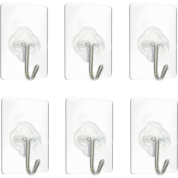 6 Pièces Crochets Adhésifs Transparents Auto-Adhésifs 3 kg (max), Pour 6 Pièces Crochets Adhésifs Transparents Auto-Adhésifs 3 kg (max), Pour