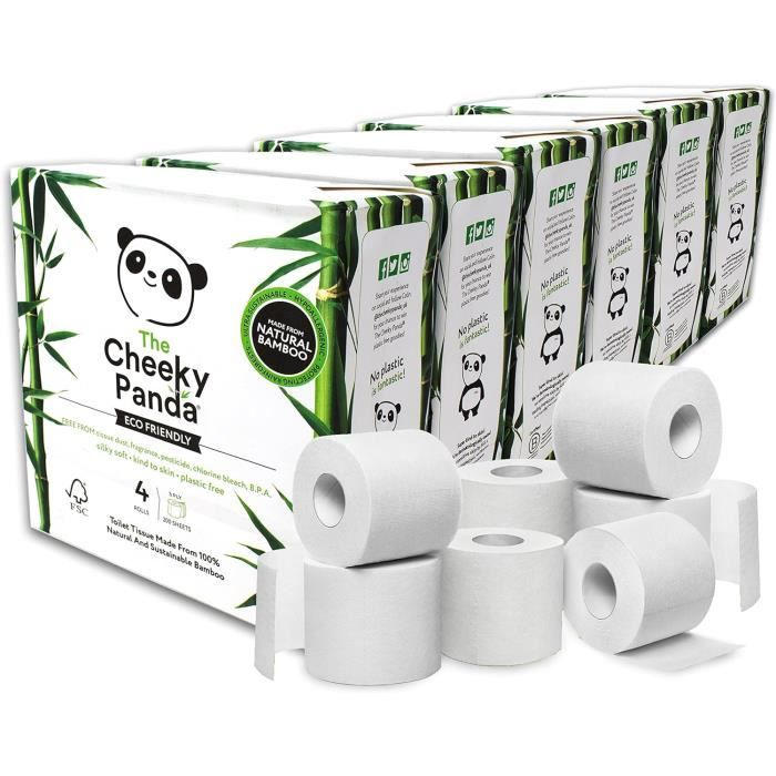 The Cheeky Panda Papier Toilette En Gros 24 Rouleaux Papier WC Lot (6 x 4  Rouleaux) 3 Epaisseurs Papier Hygiénique Bambou5