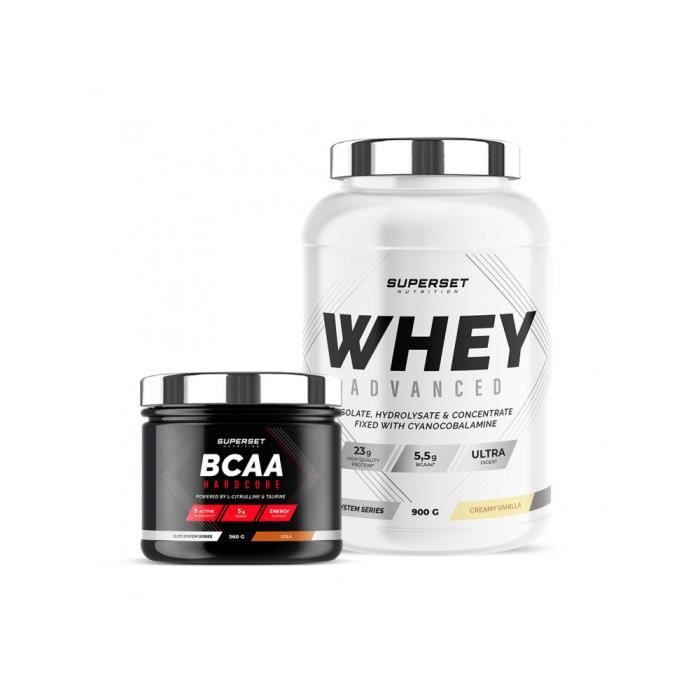 Programme Galbe Musculaire - 100% Whey Proteine Advanced 900g Vanille Crémeuse - BCAA Hardcore Cola