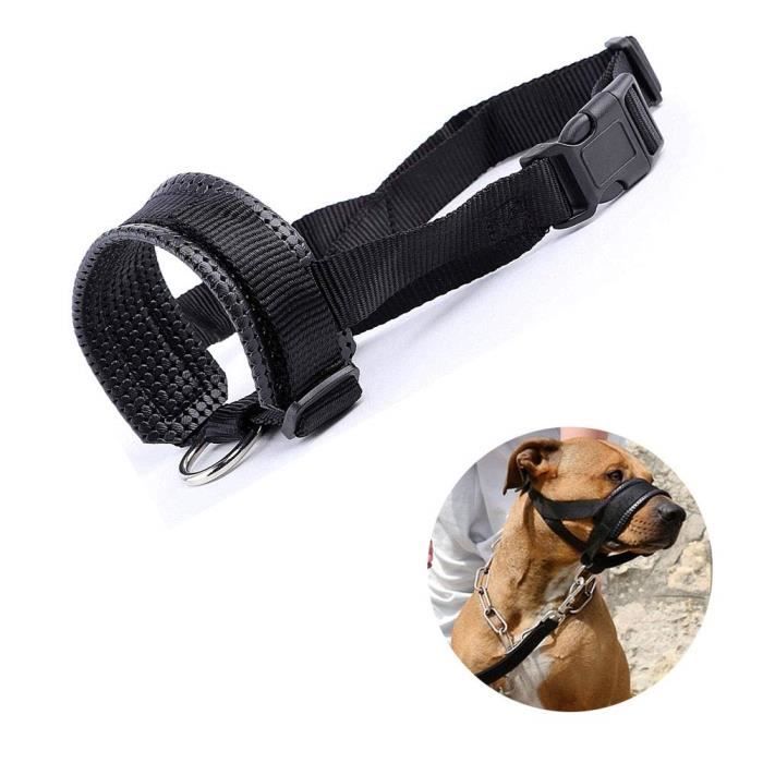 Meilleurs prix pour Muselière Sangle Nylon Noir Taille XXL Réglable pour Chiens Anti Aboiement Anti-Morsure