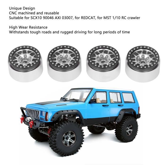 Que-T RC Beadlock Wheel Rims - 4pcs Bright Silver Hubs For 1/24 Axial SCX24 Crawler Upgrades - View #3