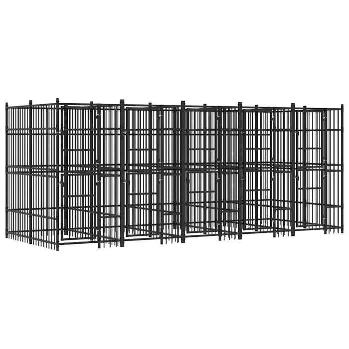 Meilleurs prix pour vidaXL Chenil d'extérieur pour chiens Acier 9,22 m², Noir, acier enduit de poudre, 480 x 192 x 200 cm