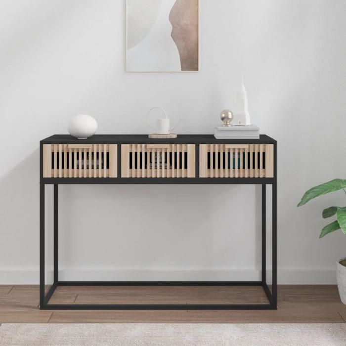 vidaXL Table Console Table dAppoint avec 3 Tiroirs Meuble de Rangement Salle de Séjour Salon Scandinave Noir Bois 352107