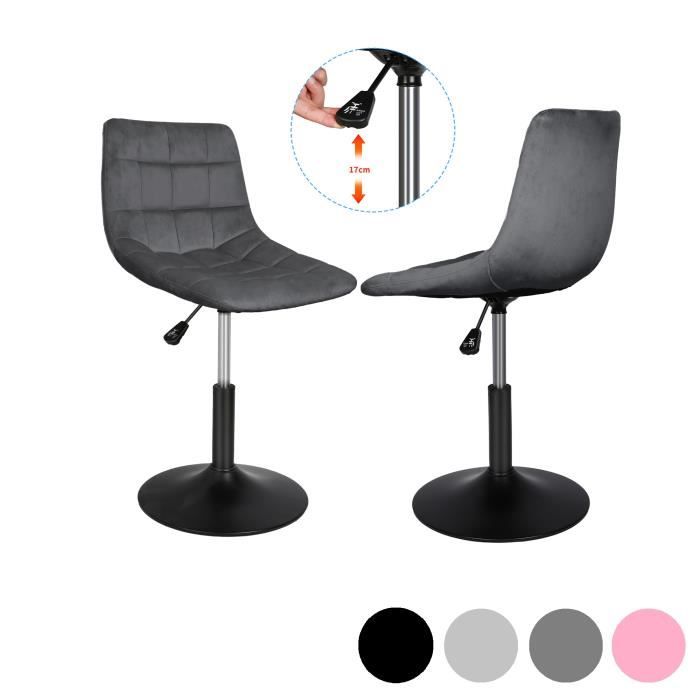 willonin® 2 x tabourets de bar en velours, hauteur réglable, chaise de cuisine rotative avec dossier et repose-pieds, gris foncé