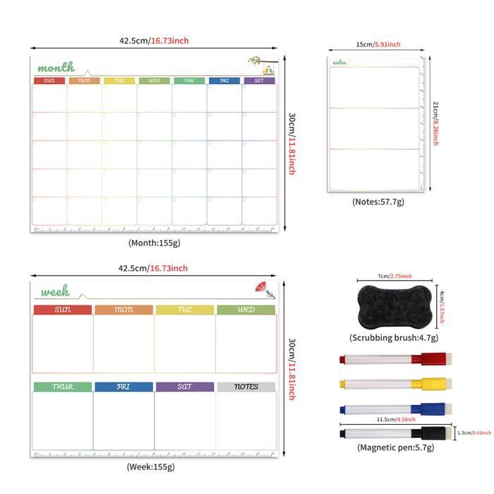Tableau Magnétique Effaçable Pour Frigo - Calendrier Acrylique A4 (40x30cm) Avec Stylos