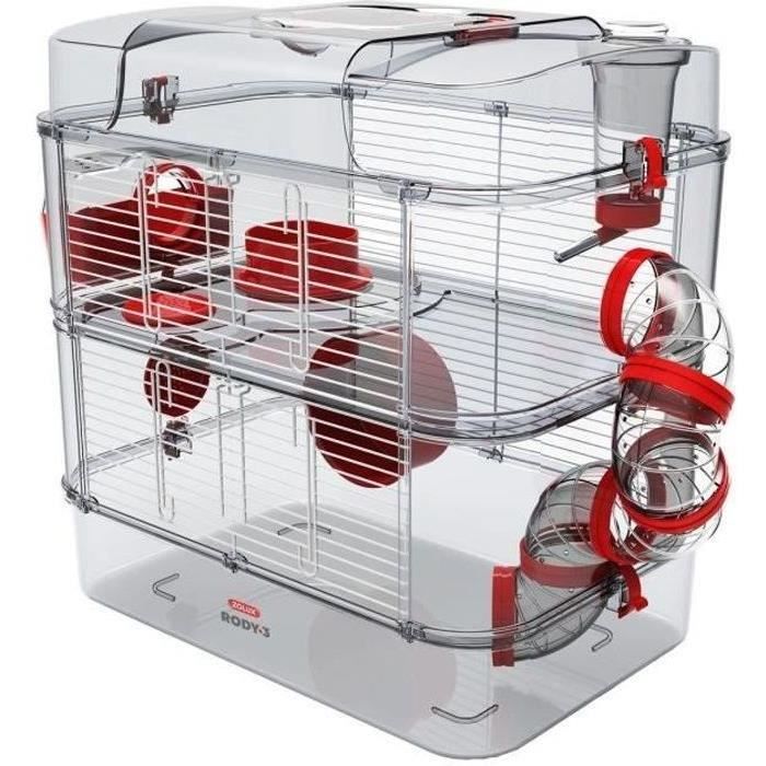 ZOLUX Cage sur 2 étages Rody3 duo pour hamsters souris et gerbilles - L 41 x p 27 x h 405 cm - Grenadine