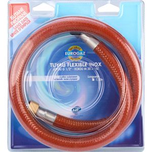 Tuyau de gaz flexible orange BUTANE/PROPANE 150 cm + 2 colliers - Latour Tentes et Camping