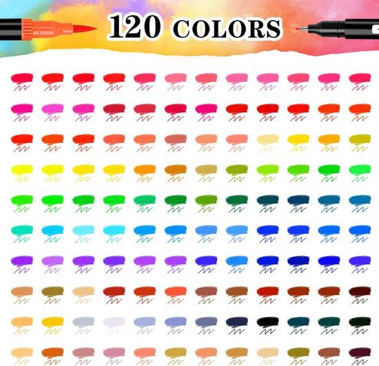 Feutres à Alcool Tongfushop - 120 Couleurs, Double Pointe Fine/pinceau, Pour Adultes Et Artistes