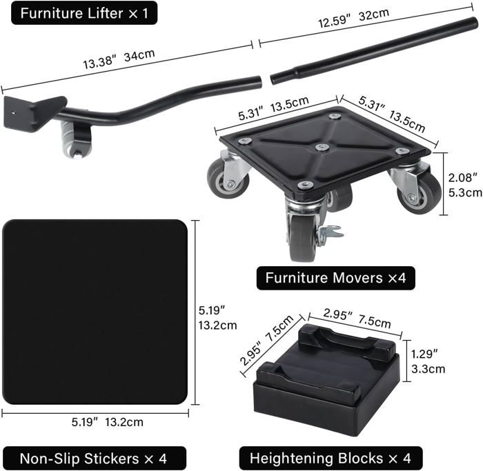 Chariot De Déménagement SNOMEL – 4 Roues Avec Lève-meuble, Capacité 330 Lbs (150 Kg)