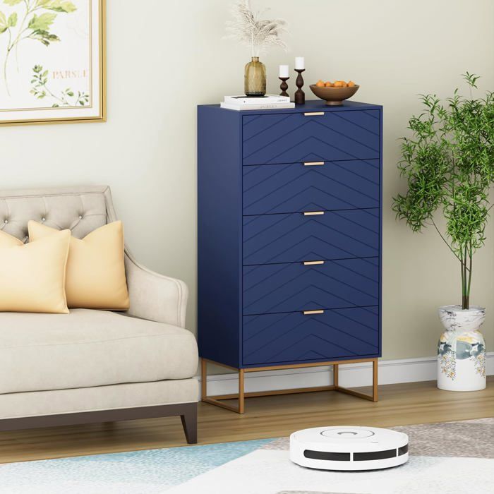 UEV Commode 4 Tiroirs 60 Cm – Motif Vagues 3D, Rangement Naturel Pour Chambre & Salon