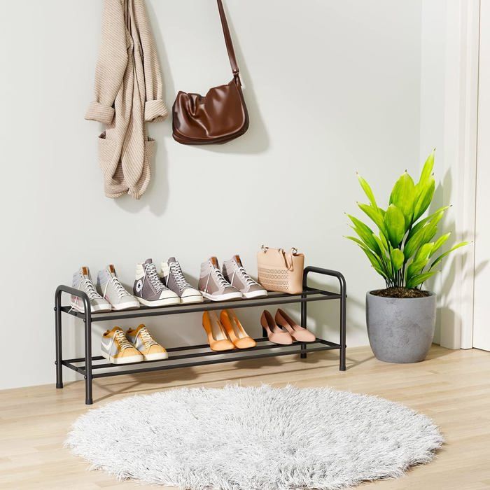 Étagère à Chaussures Extensible 2 Niveaux - Acier Inoxydable Noir