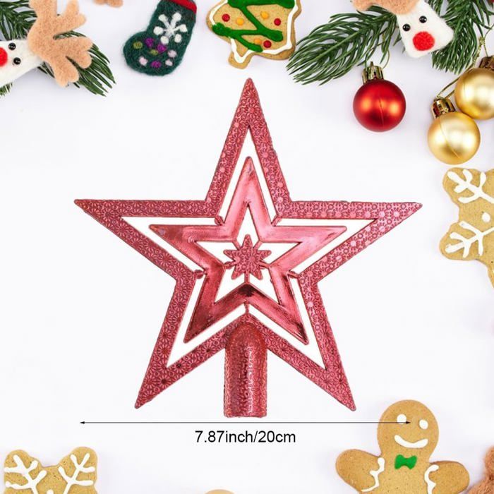 Étoile De Sapin De Noël Rouge à Paillettes - 20 Cm, Incassable - Cimier Pour Pointe De Sapin - Décoration Festive