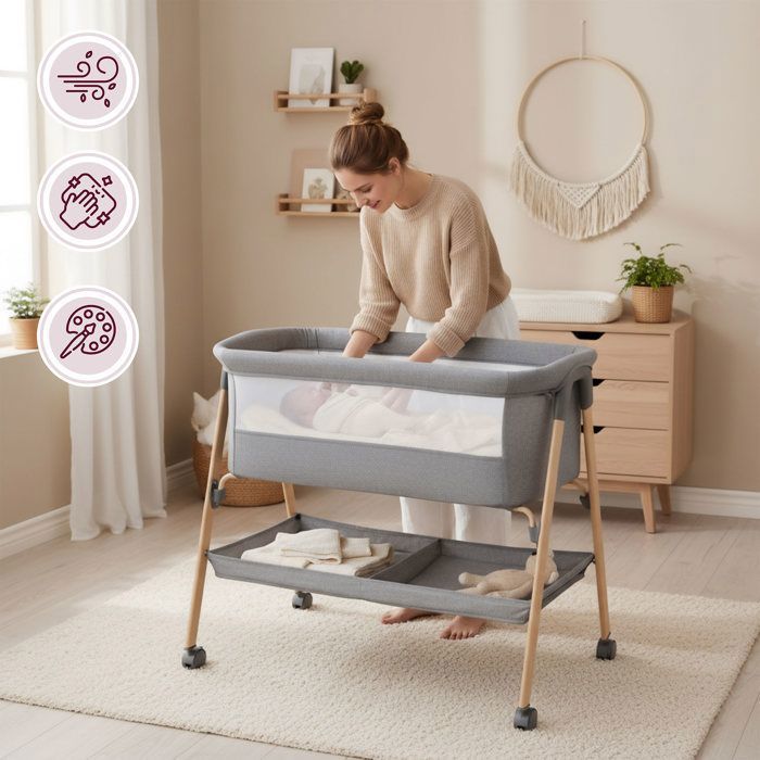 LANTUS Berceau Cododo 2en1 Pliable Avec Matelas Et Moustiquaire - Gris Foncé 93x57x71-88cm