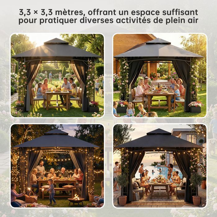 Tonnelle de Jardin 3.3x3.3m en Fer avec Bac à Fleurs, 4 Parois — free download