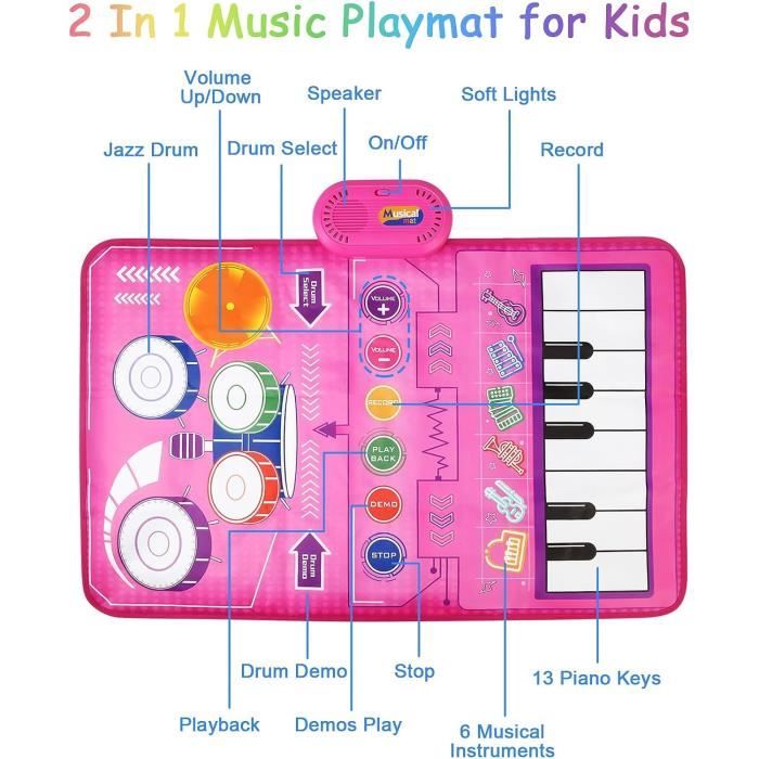 Tapis De Danse Musical Pour Enfants à Partir De 1 An - Côté Piano Et Cote Tambour Sensible Au Toucher Et Respectueux De Lenvironnement Convient Aux Filles Et Aux Garcons Ages De 1 A 4 Ans 91870150