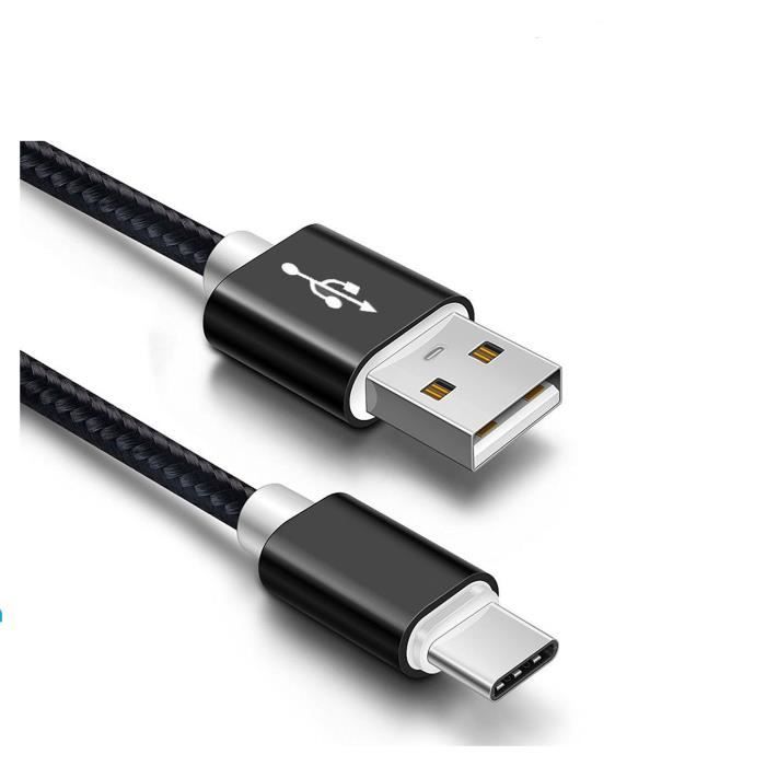 Câble USB Type C Pour Huawei P20 - 2 Mètres - Noir - Neuf