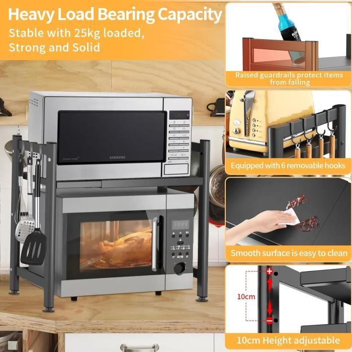 Étagère Micro-ondes Réglable Et Extensible - Gain De Place Et Rangement Optimal Pour La Cuisine (Noir) - 7