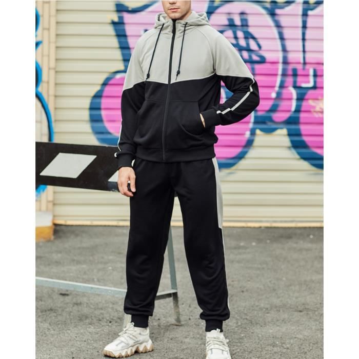 Survêtement Homme 2 Pièces - Sweat à Capuche + Pantalon Jogging, Idéal Pour Sport, Gym Ou Détente