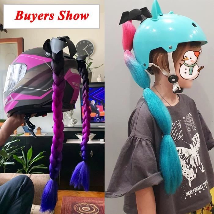 3T-SISTER Queue De Cheval Tressée Pour Casque Moto - 24 Pouces - Ventouses Industrielles 200 MPH - Décoration Rose