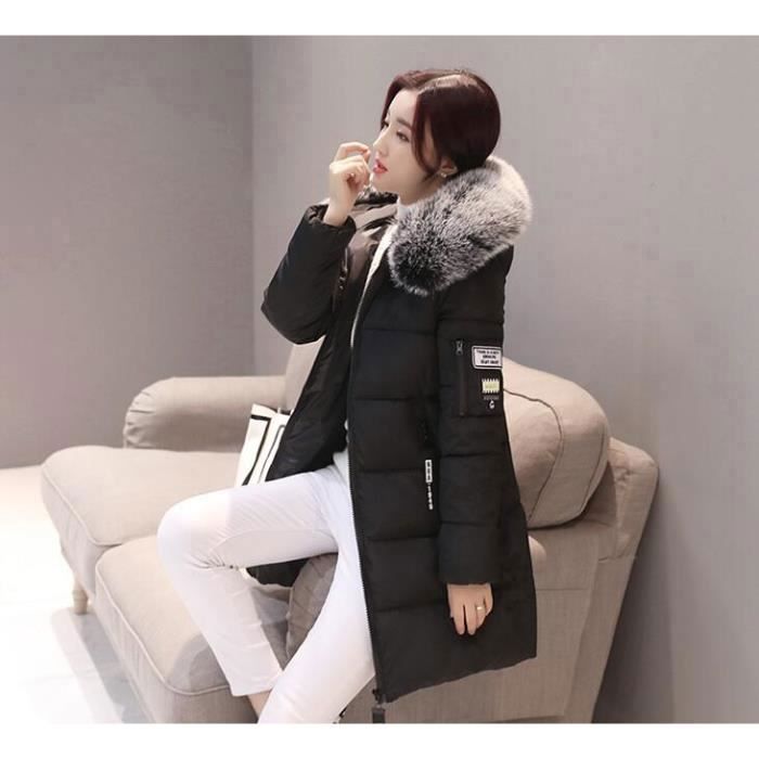 Doudoune femme JINDING Section moyenne et longue Col en parka a capuche Blouson hiver C Noir