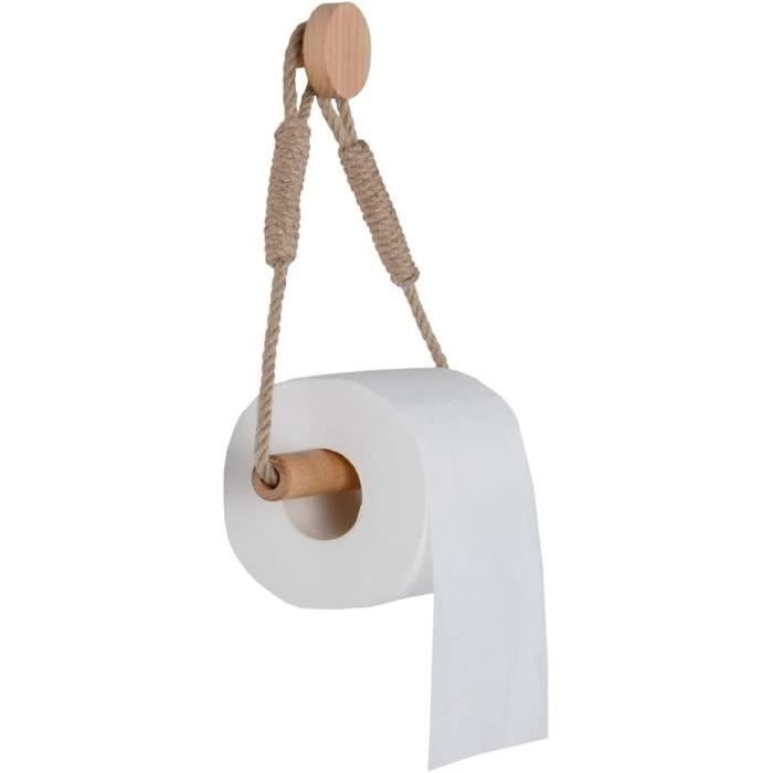 Porte-Papier Toilette En Corde De Chanvre Et Bois - Décoration Salle De Bain Style Italien 27x4.8cm