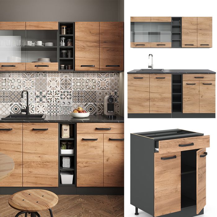 Kitchenette Cuisine intégrée R-Line chêne anthracite ultra