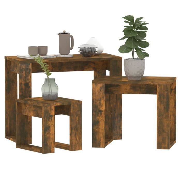 GES - Tables d'appoint - Tables gigognes 3 pcs Chêne fumé Bois d ...