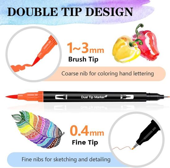 Feutres Aquarelle Double Pointe 12 Couleurs - Stylos Mandala Pour Coloriage Adulte Et Dessin