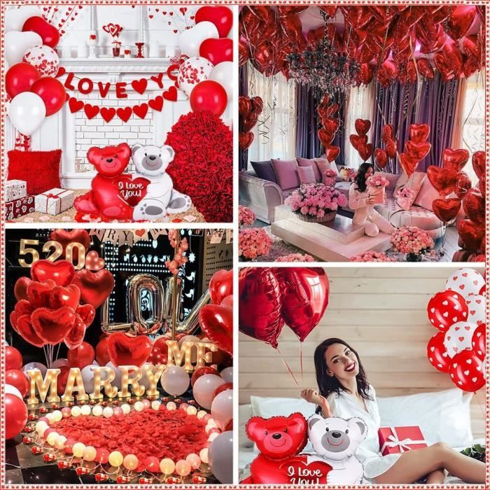 Decoration Romantique Saint Valentin avec 1000pcs Petales de Roses Rouge,  Ballon Coeur Rouge Blanc pour Saint Valentin - Cdiscount Maison