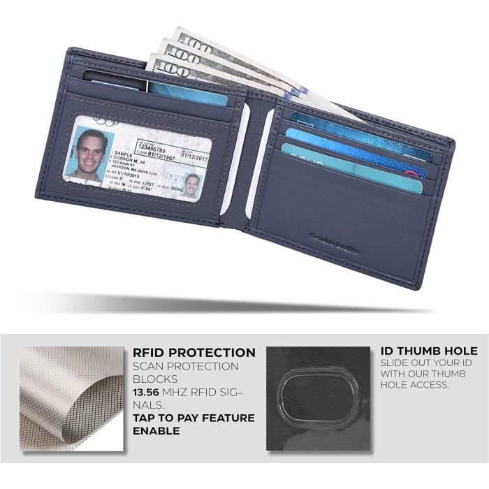 Portefeuille Homme Slim Cuir Véritable GSG - RFID - 14 Cartes - Poche Monnaie - Cadeau Élégant