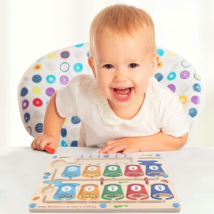 Jeu Magnétique Montessori CRIOLPO - Labyrinthe Couleurs Et Nombres - Jouet Bois Enfant 2-5 Ans - Apprentissage Fun